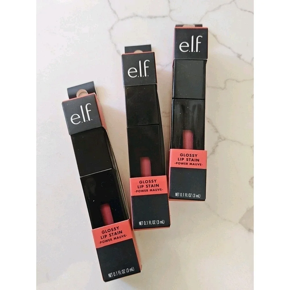 e.l.f. elf gossy Lip Stain Power Mauves 0.1 oz x 3 Gloss Balm Lipstick Pink Nude
